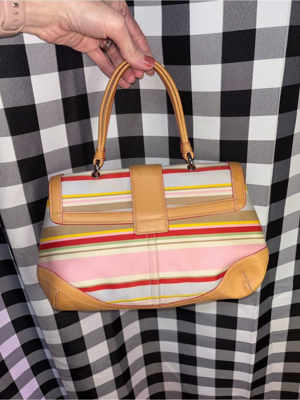 Coach Hampton Soho Twill Striped Satchel Y2K 2004 - Picture 2 of 7